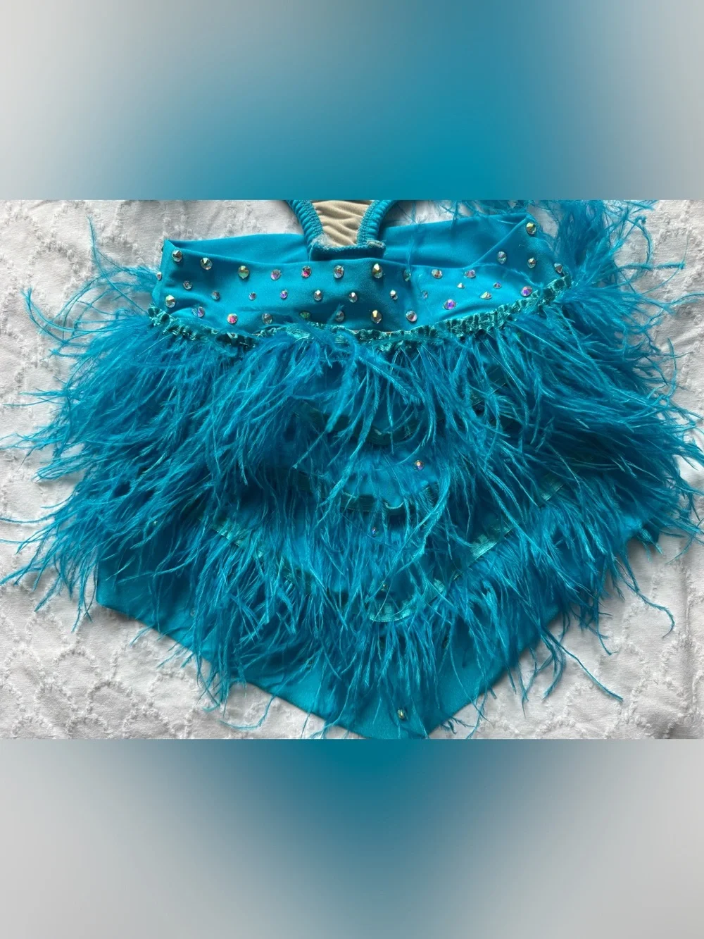 Pumpers Dance Costume Blue Rhinestone Feathers Youth